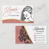 ピンクと白のモダンヘアブレイディングサロン 名刺 (正面/裏面)