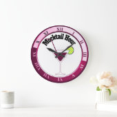 ピンクと白のモックテール時バー時計 ラージ壁時計 (ホーム)