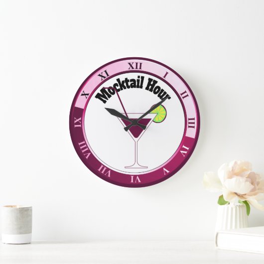 ピンクと白のモックテール時バー時計 ラージ壁時計 (ホーム)