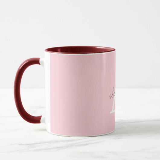 ピンクと白のモノグラムあなたの名前コーヒー マグカップ (左)
