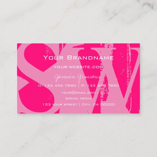 ピンクと白のモノグラムで目を引スタイリッシュく 名刺 (裏面)