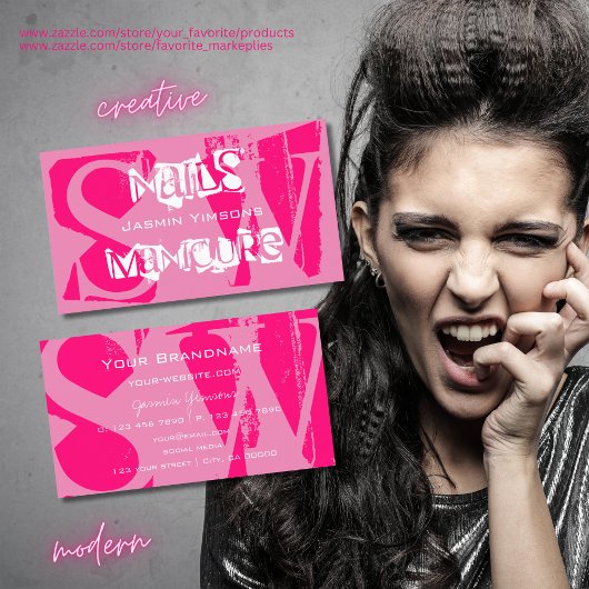 ピンクと白のモノグラムで目を引スタイリッシュく 名刺