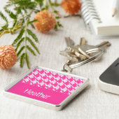 ピンクと白のモノグラムのパタ千鳥格子のーン キーホルダー (側面)