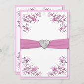 ピンクと白のモノグラムの招待状 招待状 (正面/裏面)