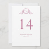 ピンクと白のモノグラム結婚のテーブル番号 (裏面)