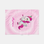 ピンクと白のユニコーン フリースブランケット (正面(横))