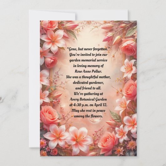 ピンクと白のユリとバラメモリアル 招待状 (正面)