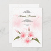 ピンクと白のユリの結婚式の日付を保存2 案内ポストカード (正面/裏面)