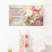 ピンクと白のラヌンキュラスの花束が閉まる 横断幕 (インサイチュ)