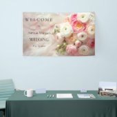 ピンクと白のラヌンキュラスの花束が閉まる 横断幕 (トレードショー)