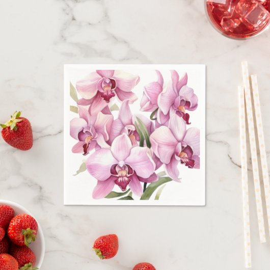ピンクと白のラン結婚ス スタンダードカクテルナプキン (インサイチュ)