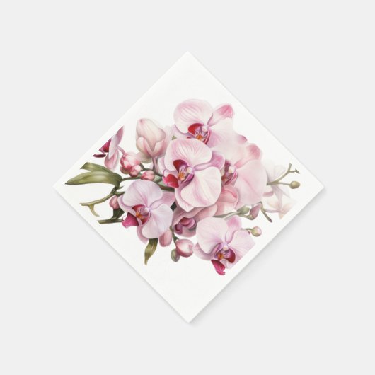 ピンクと白のラン結婚ス スタンダードカクテルナプキン (角)