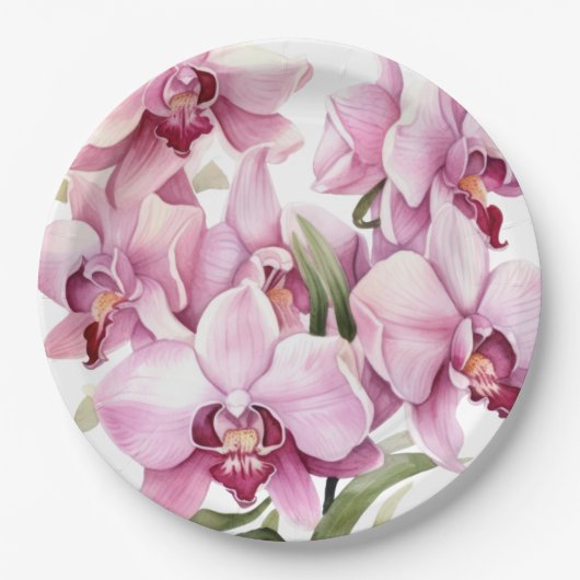 ピンクと白のラン結婚ス ペーパープレート (正面)