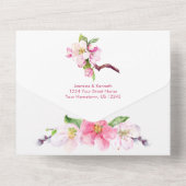 ピンクと白のリンゴ結婚の花 オールインワン招待状 (裏面)