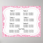 ピンクと白のレースのようダマスクのシーティングプランチャート ポスター (正面)