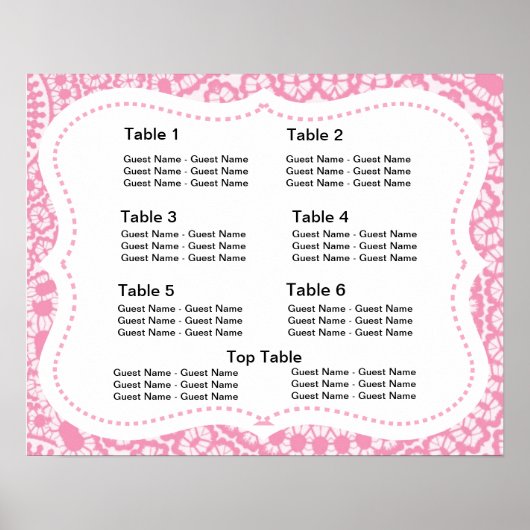 ピンクと白のレースのようダマスクのシーティングプランチャート ポスター (正面)