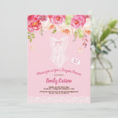 ピンクと白のレースのランジェリーシャワーブライダルパーティ 招待状 (スタンド正面)