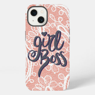ピンクと白のレースの上にいるおしゃれなグレーのGirl Boss iPhone 13ケース