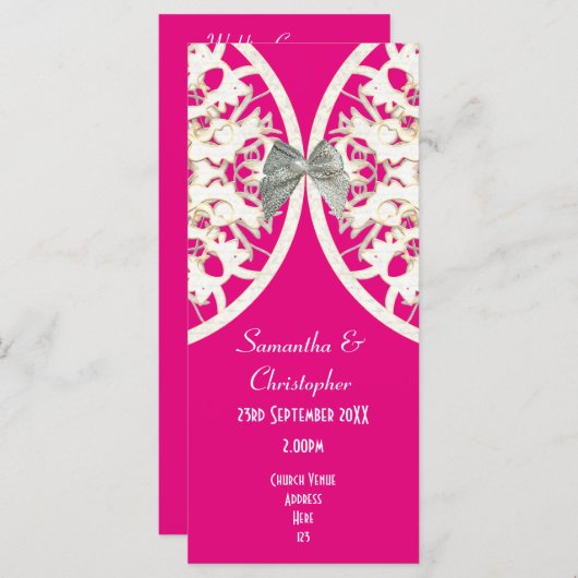 ピンクと白のレースダマスク教会の結婚式プログラム プログラム (正面/裏面)