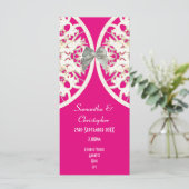 ピンクと白のレースダマスク教会の結婚式プログラム プログラム (スタンド正面)