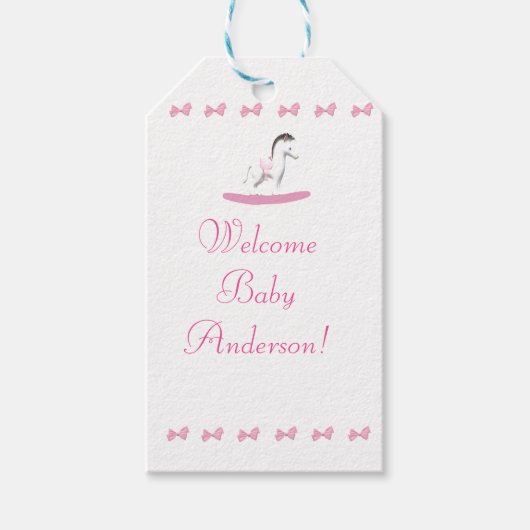 ピンクと白のロッキングホーステーマギフトラベル ギフトタグ (正面)