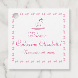 ピンクと白のロッキングホーステーマギフトラベル フェイバータグ