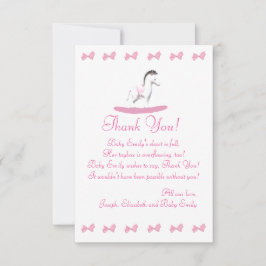 ピンクと白のロッキングホースフラットサンキューカード サンキューカード