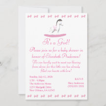 ピンクと白のロッキング馬シャワー招待状