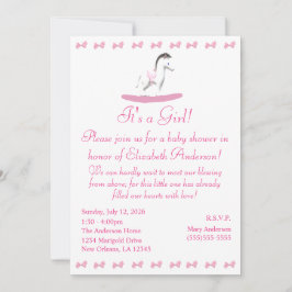 ピンクと白のロッキング馬シャワー招待状 招待状