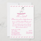 ピンクと白のロッキング馬シャワー招待状 招待状 (正面)