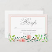 ピンクと白のローズガーデンRSVPカード 出欠カード (正面/裏面)