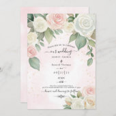 ピンクと白のローズデュスキー開花 招待状 (正面/裏面)