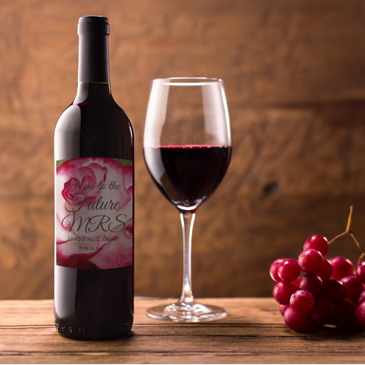 ピンクと白のローズパーソナライズされたブライダルシャワー ワインラベル