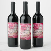 ピンクと白のローズパーソナライズされたブライダルシャワー ワインラベル (ボトル)