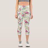 ピンクと白のローズブーケを白に カプリレギンス (正面)