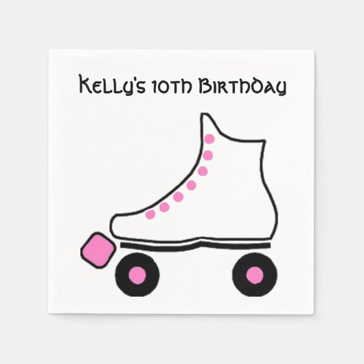 ピンクと白のローラースケート紙ナプキン スタンダードカクテルナプキン (正面)