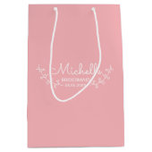 ピンクと白のローレルズのブパーソナライズされたリーデスメイド ミディアムペーパーバッグ (正面)