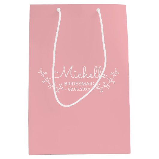 ピンクと白のローレルズのブパーソナライズされたリーデスメイド ミディアムペーパーバッグ