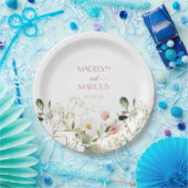 ピンクと白のワイルドフラワーウェディングレセプション ペーパープレート (パーティー)