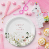 ピンクと白のワイルドフラワーウェディングレセプション ペーパープレート (パーティー)