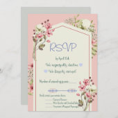 ピンクと白のワイルドフラワー幾何学的なRSVPカード 招待状 (正面/裏面)