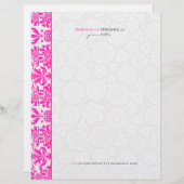 ピンクと白のヴィンテージの花と円ダマスク レターヘッド (正面/裏面)