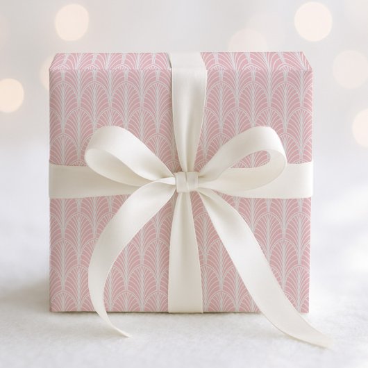 ピンクと白のヴィンテージアールデコファンパターン ラッピングペーパー