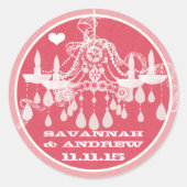 ピンクと白のヴィンテージダマスクシャンデリアのシール ラウンドシール (正面)