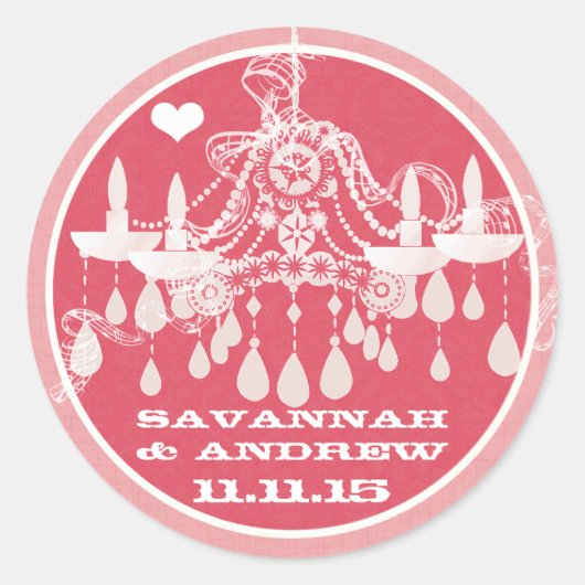 ピンクと白のヴィンテージダマスクシャンデリアのシール ラウンドシール (正面)
