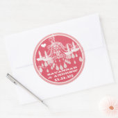 ピンクと白のヴィンテージダマスクシャンデリアのシール ラウンドシール (封筒)