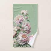 ピンクと白のヴィンテージ牡丹onセージタオルセット バスタオルセット (ハンドタオル)