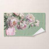 ピンクと白のヴィンテージ牡丹onセージタオルセット バスタオルセット (ハンドタオル)