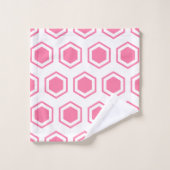 ピンクと白の六角パターン バスタオルセット (ウォッシュタオル)