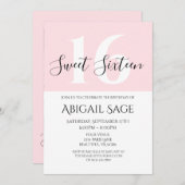 ピンクと白の写真パーソナライズされたSweet sixteen 招待状 (正面/裏面)